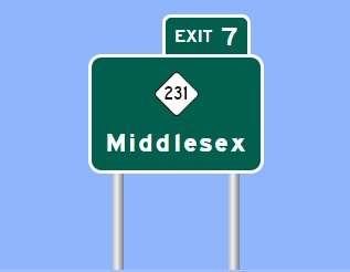 Sign Maker image of NC 231 exit sign on US 264 (Future I-587) in Middlesex