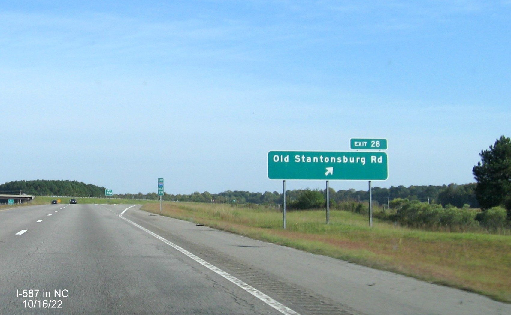 Image of ramp sign for Old Stantonsburg Road exit with new I-587 milepost exit number on I-587/US 264 East in Wilson, October 2022