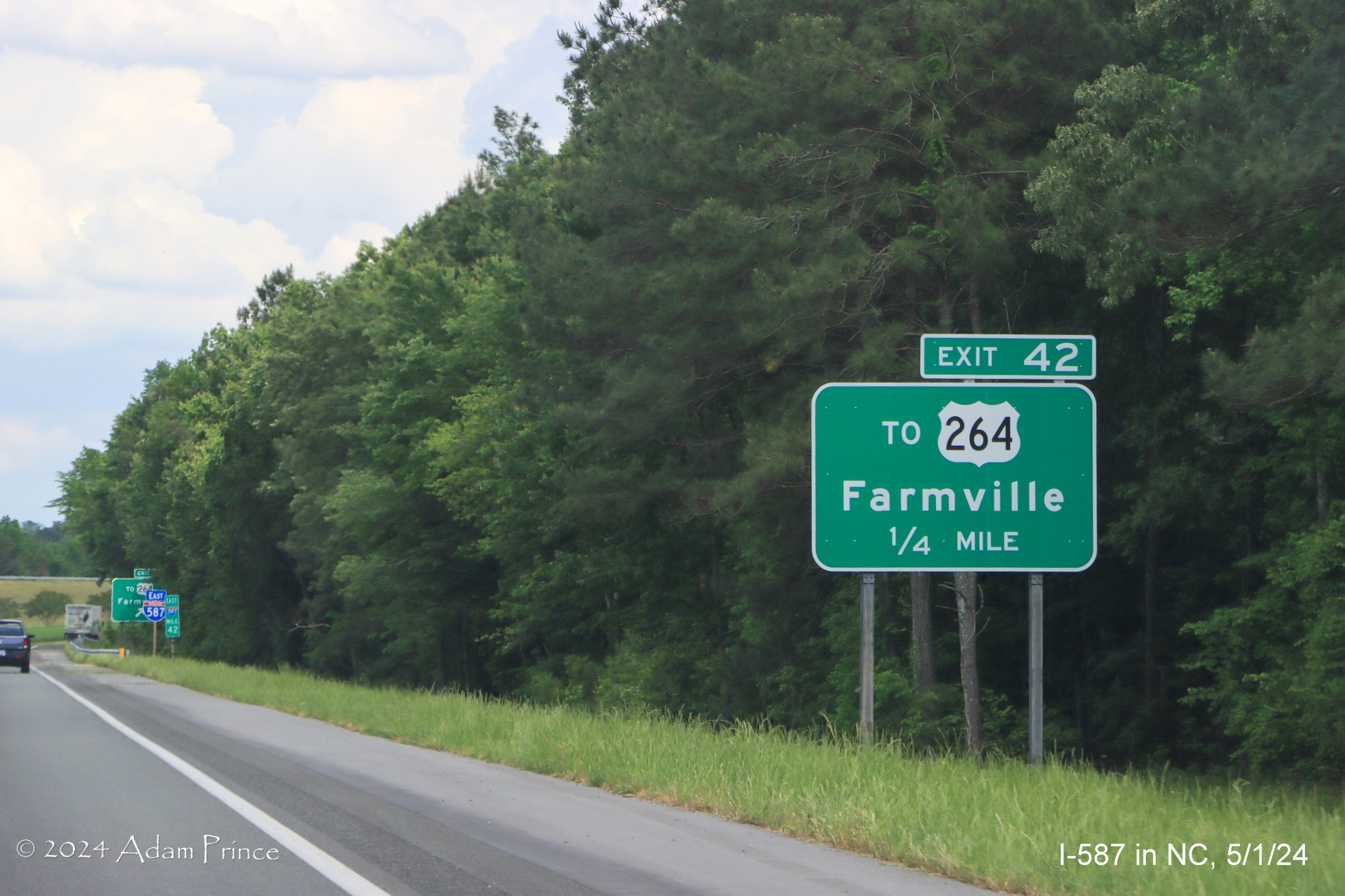 Image of new To US 264 exit sign in Farmville due to rerouting of NC 121, by Adam Prince, May 2024