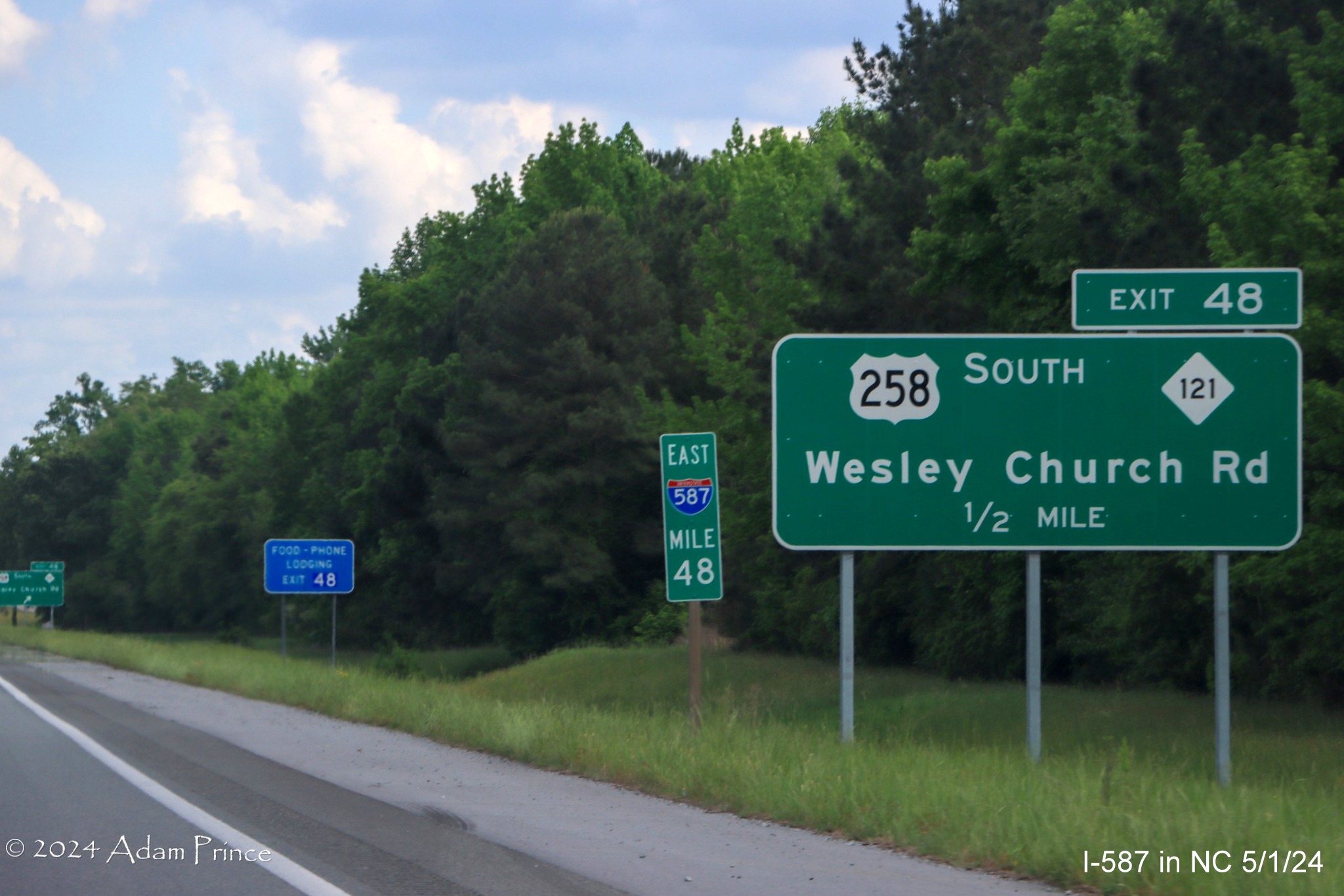 Image of new US 258 South/NC 121 advance sign in Farmville, by Adam Prince, May 2024