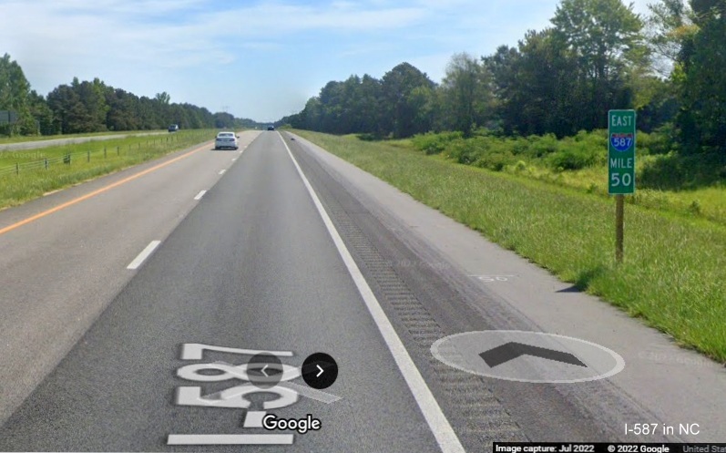 Image of I-587 East mile marker 50, Google Maps Street View image, July 2022