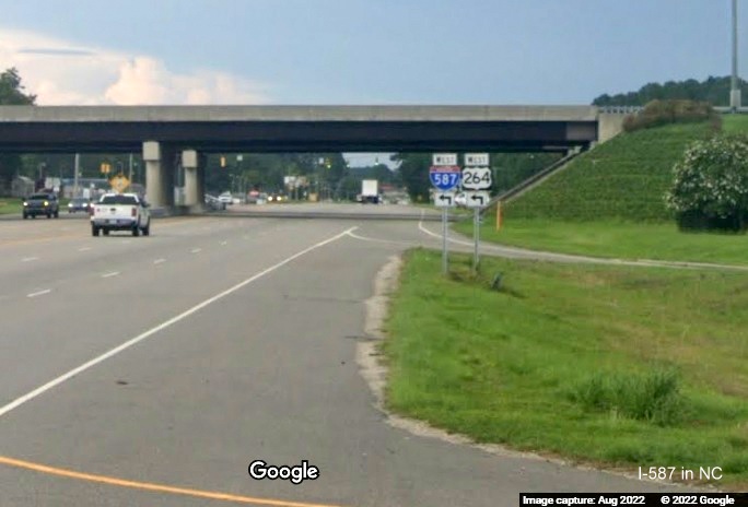 Image of new West I-587 trailblazer on US 301 North in Wilson, Google Maps Street View image, August 2022