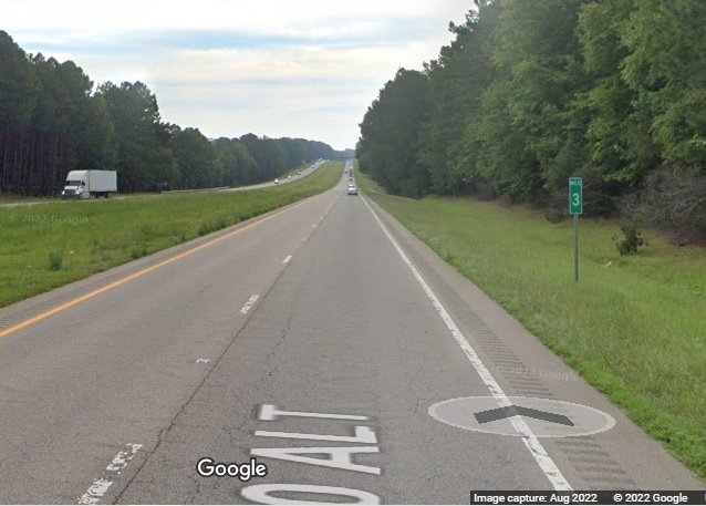 Image of new Mile 3 marker on US 264 East with Future I-587 mileage, Google Maps Street View, August 2022