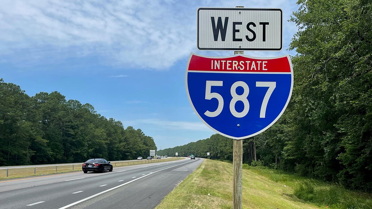 Image of new West I-587 reassurance marker revealed by NCDOT in Pitt County on June 22, 2022, from WITN news website