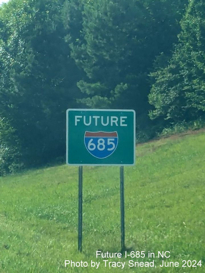 Image of recently placed Future I-685 sign on US 421 South in Sanford, by Thomas Snead, June 2024