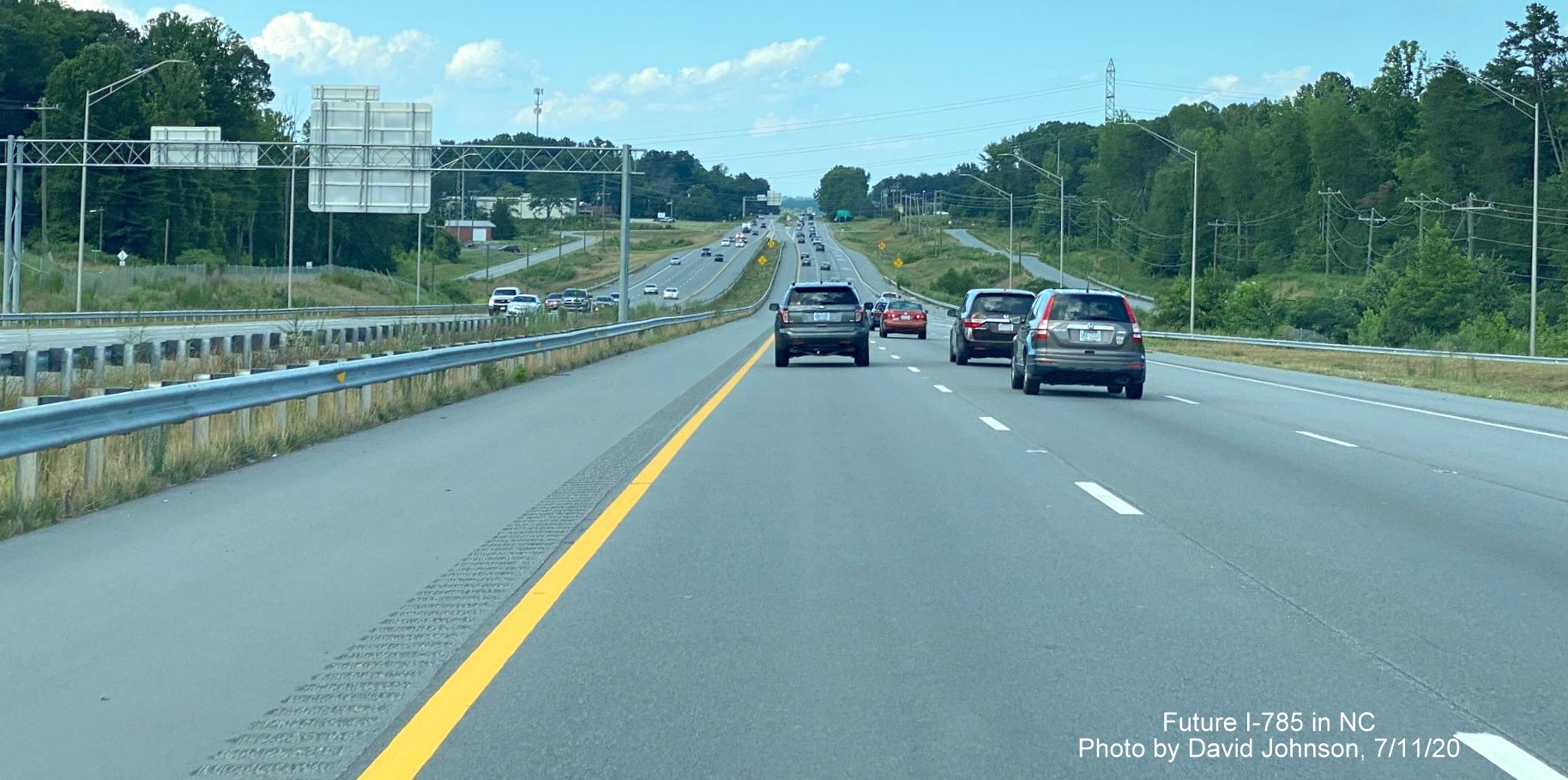 Image of US 29 North approaching ramp from I-785 North Greensboro Loop where interstate will continue along US 29 North to Virginia in future by David Johnson July 2020
