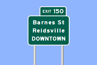 Sign Maker image of Barnes Street exit sign on US 29 (Future I-785) in Reidsville,  Made in January 2023