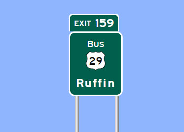 Sign Maker image of Bus. US 29 exit sign on US 29 (Future I-785) in Ruffin, Made in January 2023