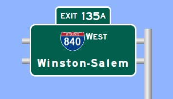 Sign Maker image of I-840 West exit sign on US 29 (Future I-785) South in Greenboro, Made in January 2023