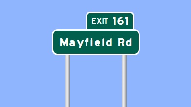Sign Maker image of Mayfield Road exit sign on US 29 (Future I-785) in Rockingham County, made in January 2023