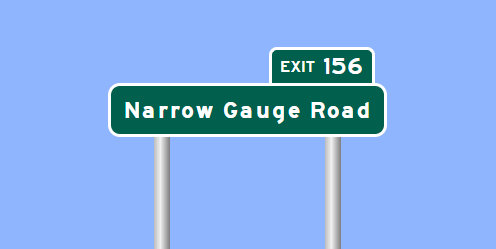 Sign Maker image of Narrow Gauge Road exit sign on US 29 (Future I-785) in Rockingham County, made in January 2023