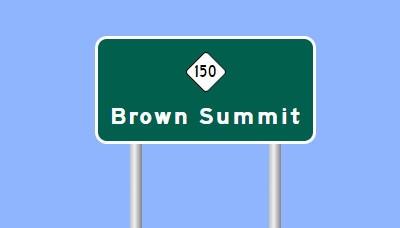Sign Maker image of NC 150 exit sign on US 29 (Future I-785) in Guilford County, made January 2023