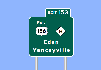 Sign Maker image of East US 158/NC 14 exit on US 29 (Future I-785) in Reidsville, Made in January 2023