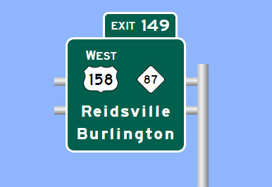 Sign Maker image of West US 158/NC 87 exit sign on US 29 (Future I-785) in Reidsville, Made in January 2023