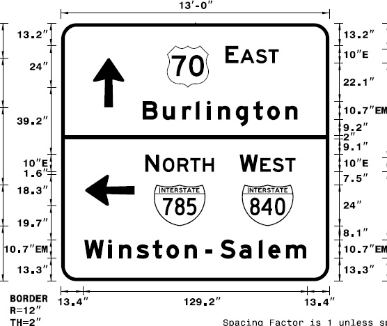 Image of NCDOT sign plan for ramp to I-785 North and I-840 West when Greensboro Loop is completed