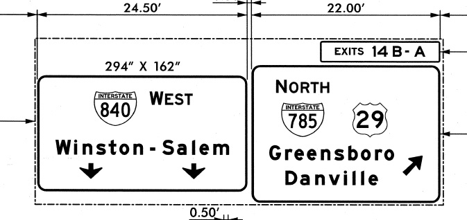 Plans for signage at exit ramp to US 29 (Future I-785 North) from I-840 North east of Greensboro, from NCDOT