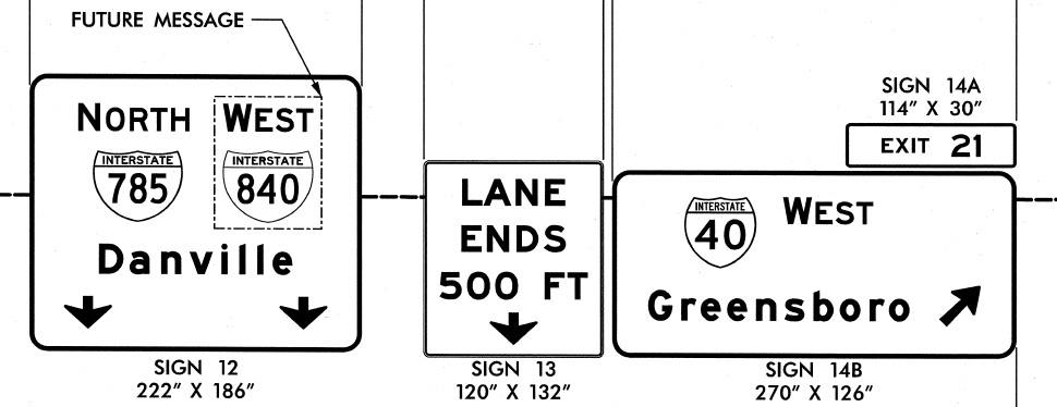 Sign plans for future sign at Exit 21 of I-840 Greensboro Loop at I-40 east of Greensboro, from NCDOT