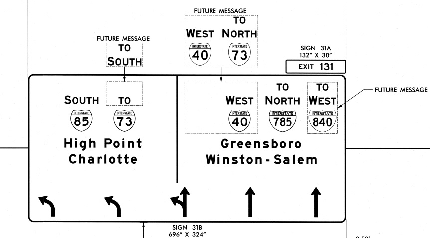 Plans for signage along I-40 West, I-85 South approaching Greensboro Loop