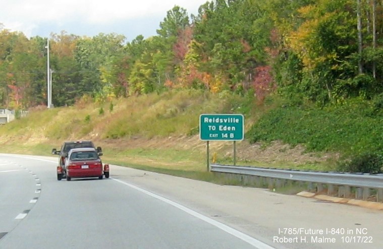 Image of auxiliary sign for US 29 (Future I-785 North) exit on Greensboro 
                  Urban Loop, October 2022