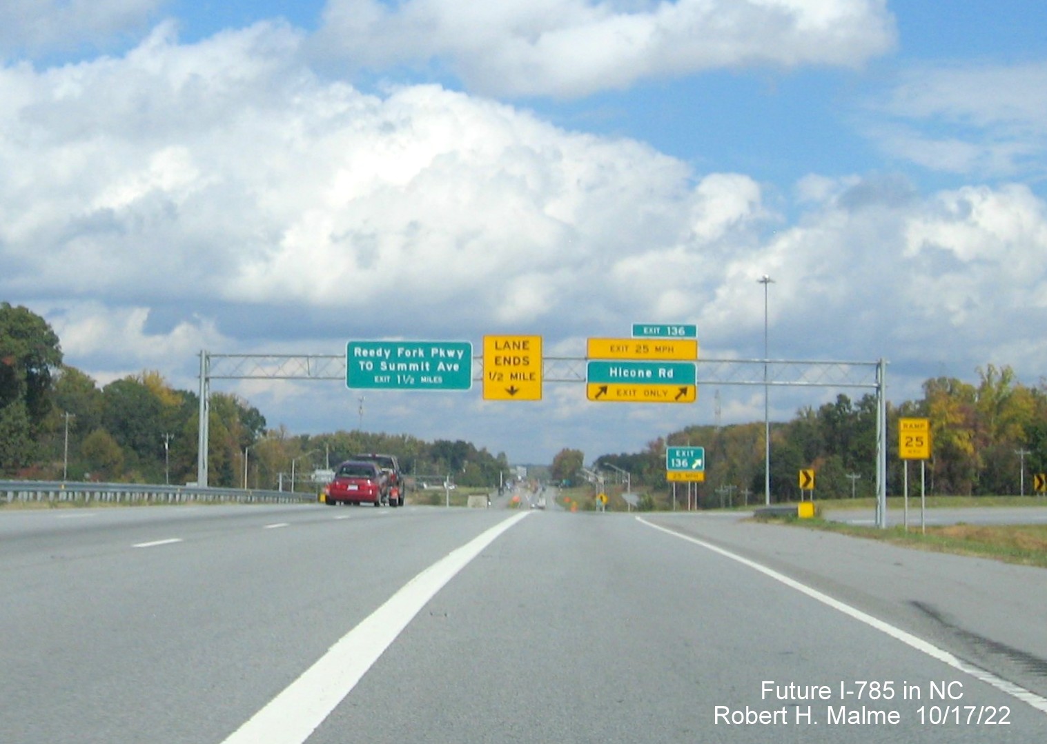 Image of overhead ramp sign for Hicone Road section on US 29 North, October 2022