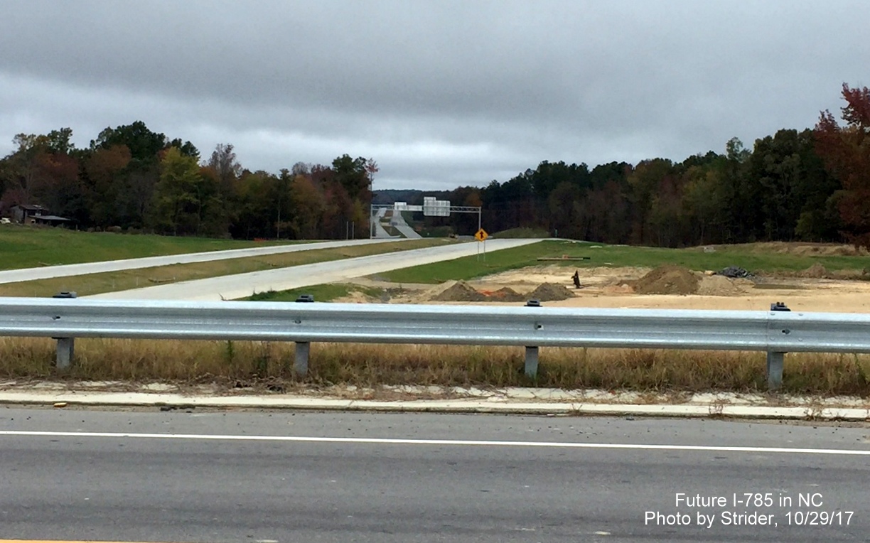 Image of view looking north toward US 29 along to be opened section of I-785/Greensboro Loop from Huffine Mill Rd, by Strider