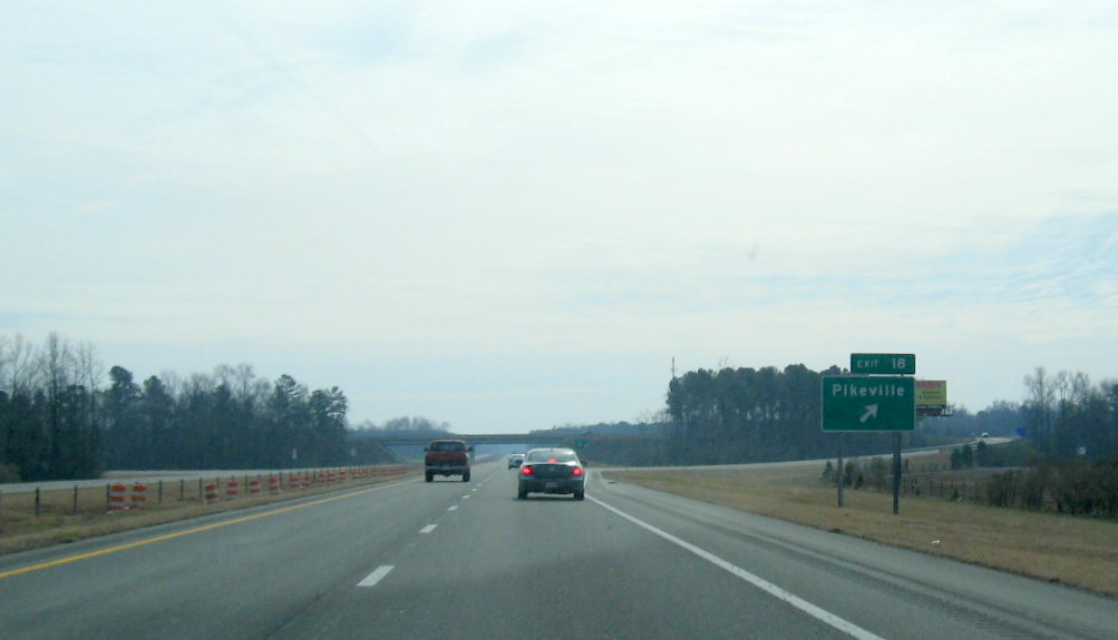 Photo of Pikeville exit signage off of I-795 South showing new Exit number, 
Jan. 2010