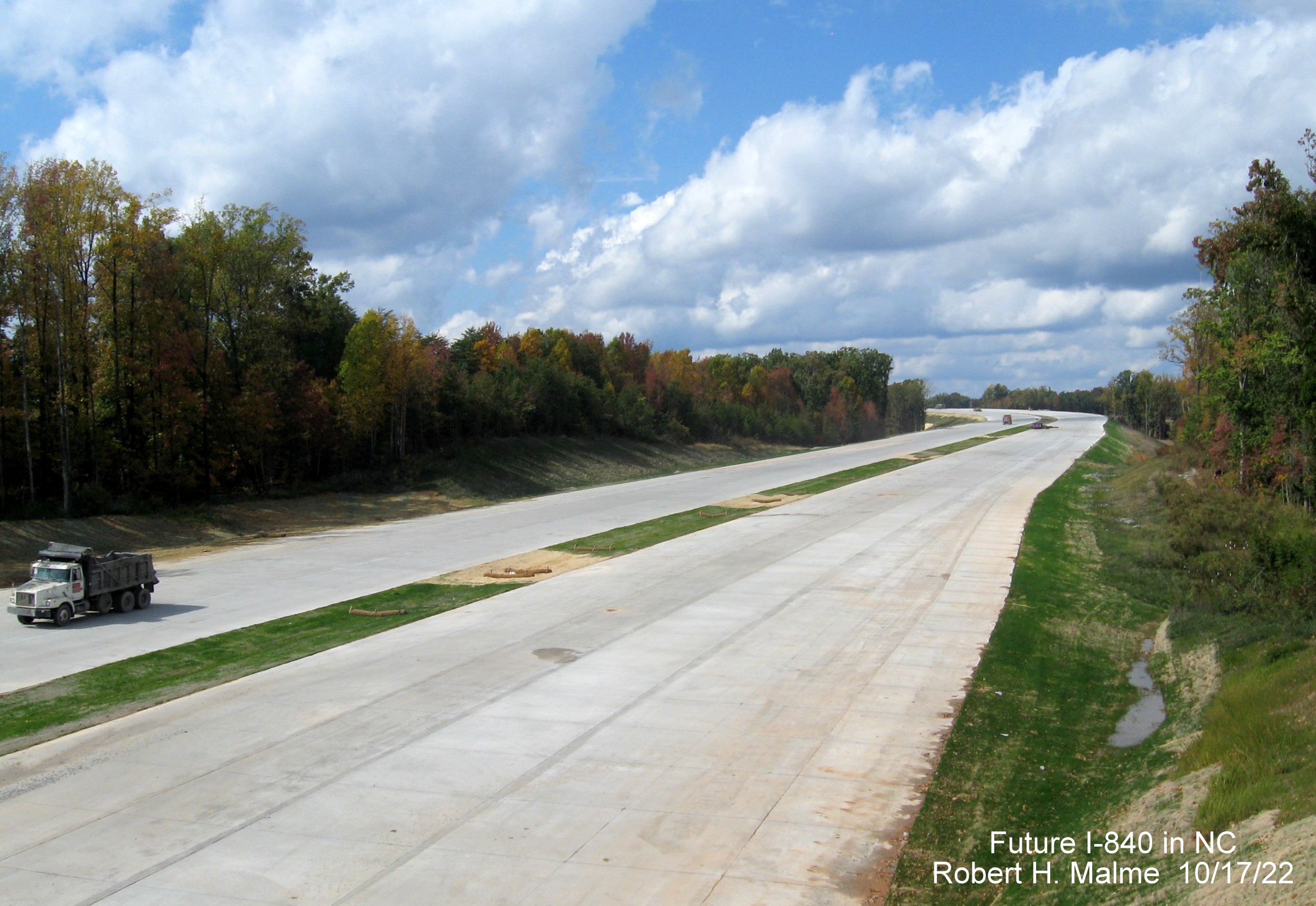 Image of concrete roadbed for future Greensboro Loop, I-840 looking west from Summit Avenue bridge, October 2022