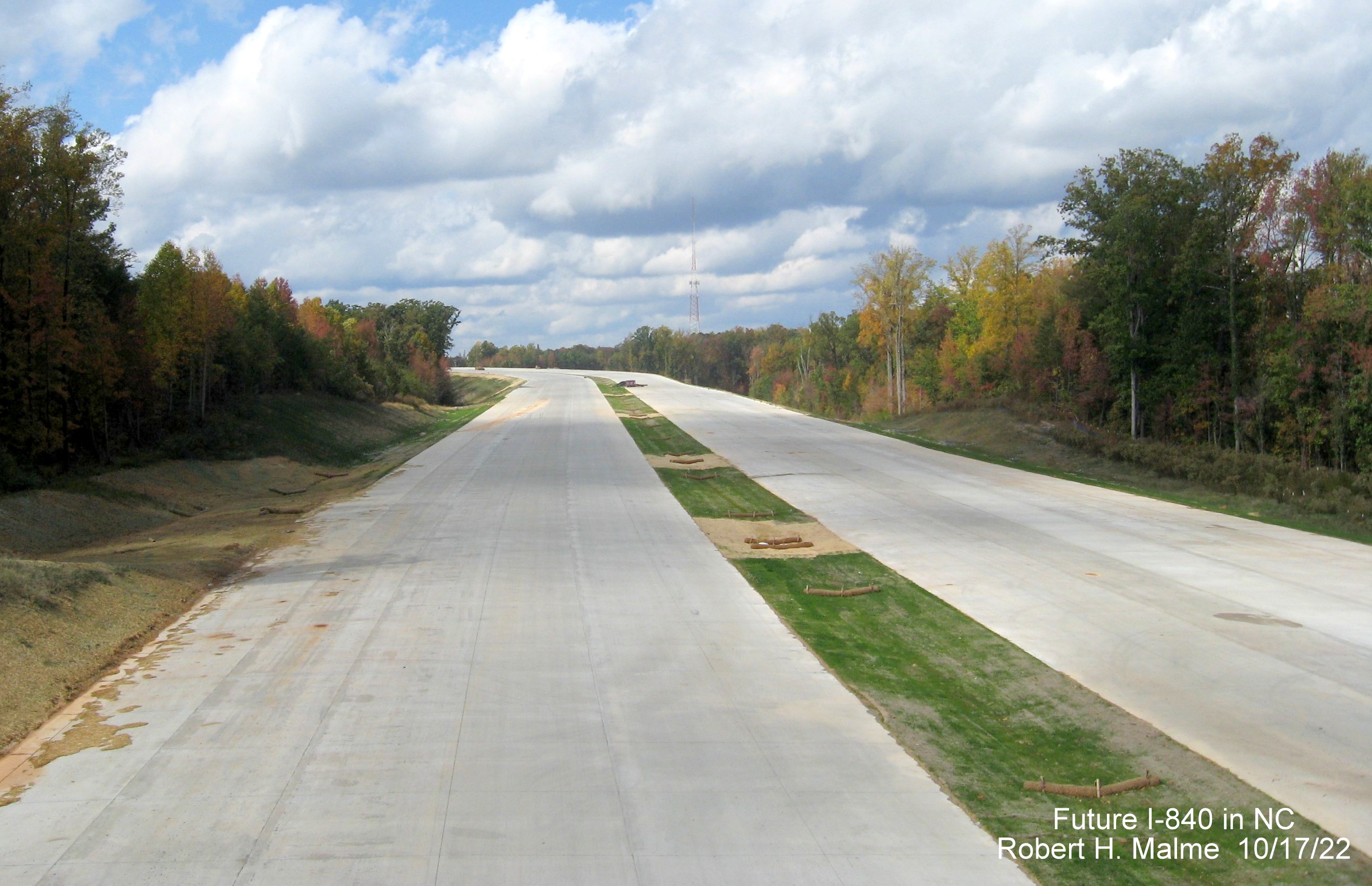 Image of concrete roadbed for future Greensboro Loop, I-840 looking west from center of Summit Avenue bridge, October 2022