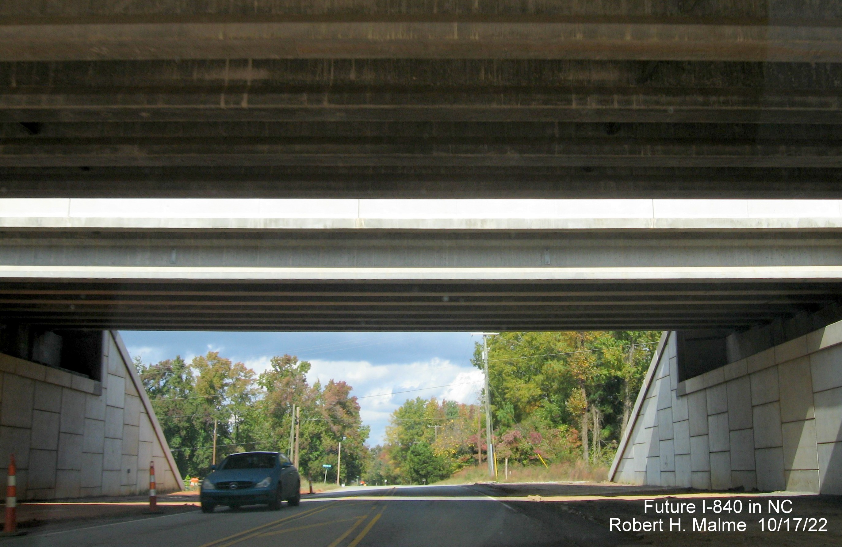 Image of travelong under future Greensboro Loop bridge over Lees Chapel Road, October 2022
