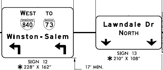 Plan of signage on Lawndale Dr for West I-840 traffic, from NCDOT