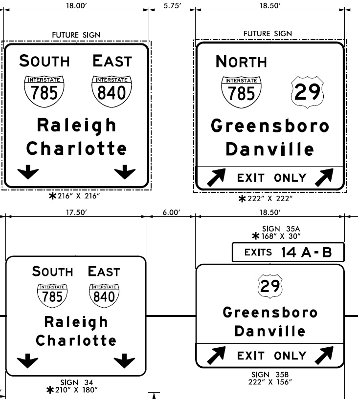 Image of NCDOT sign plan for I-840 East at US 29 (Future I-795 North) exit