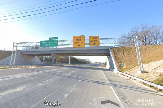 Image of overhead signage from on-ramp from US 29 (Future I-785) South to                                   
        I-840 West/Greensboro Urban Loop, Google Maps Street View, January 2023