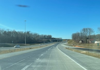 Image of newly opened West I-840 lanes new section of Greensboro Urban Loop after the US 29 exit, photo by Strider, January 2023