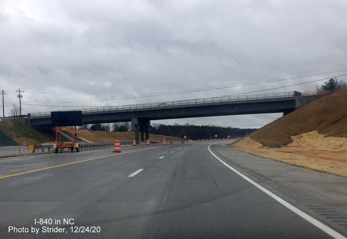 Image of completed bridge over newly opened section of Greensboro Urban Loop/ East I-840 between Lawndale Drive and North Elm Street, by Strider, December 2020