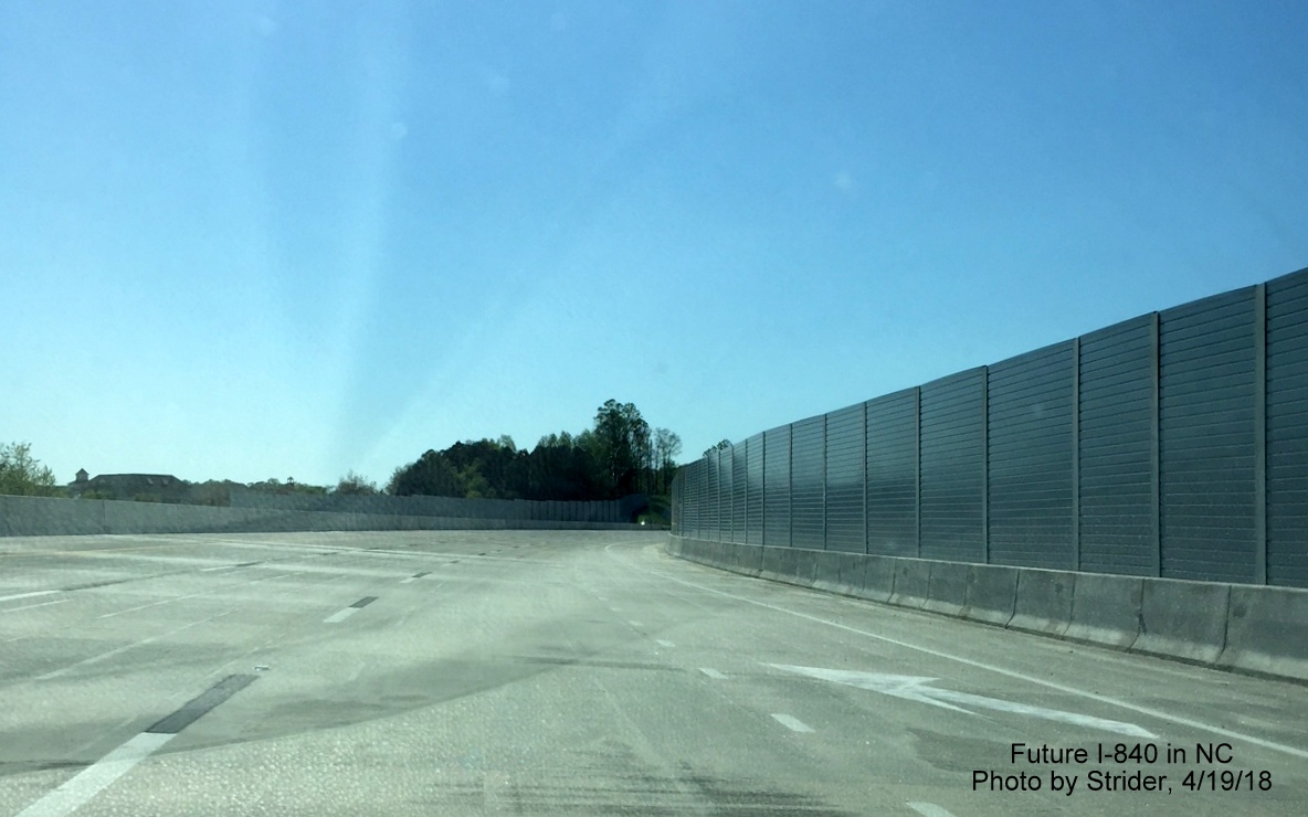 Image of the noise barrier walls along the newly opened I-840/Greensboro Urban Loop west lanes, by Strider