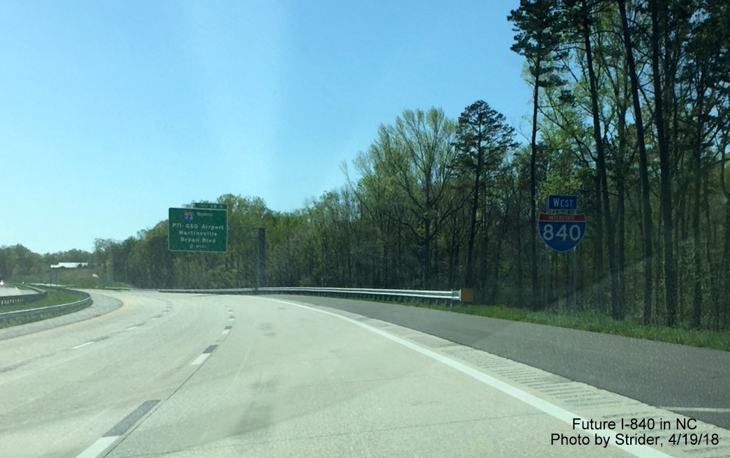 Image of first West I-840 reassurance marker along newly opened section of Greensboro Urban Loop after US 220 interchange, by Strider