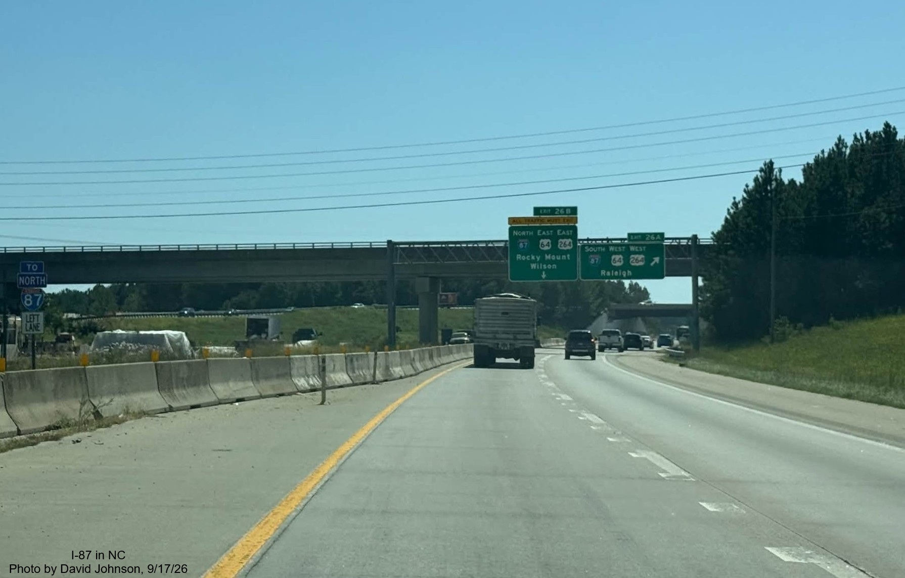 Image of construction at the end of I-540 East and the overhead signs for Knightdale 
		  Bypass in Raleigh, by David Johnson