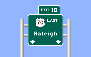 Sign Maker image of US 70 East exit sign on Future I-885 East End Connector in Durham