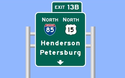 Sign Maker image of North I-85/US 15 exit sign on future I-885 North/US 70 West in Durham