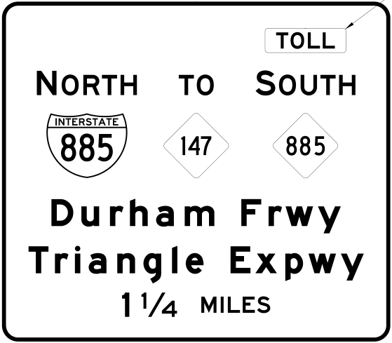 NCDOT plan for 1 1/4 miles advance sign for the I-885 exit on I-40 West in Durham