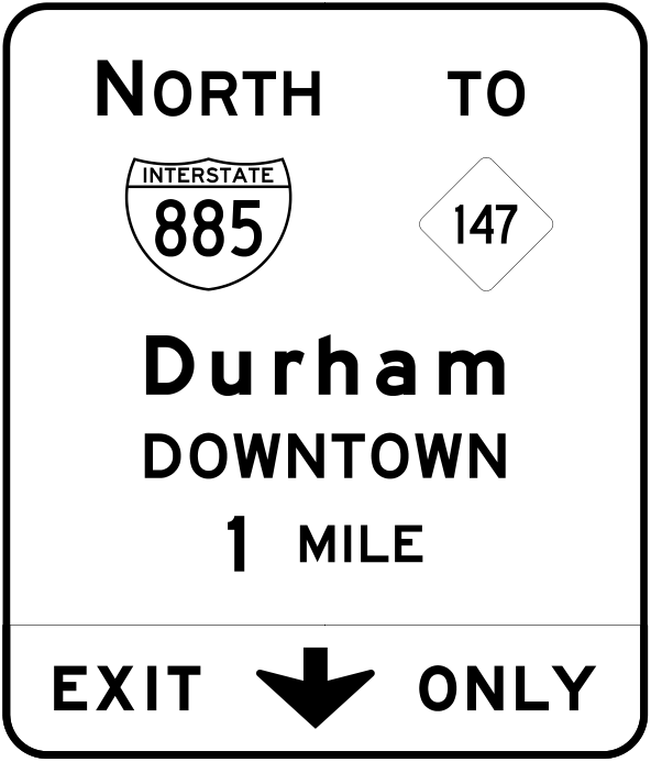NCDOT plan for 1-Mile advance sign for I-885 exit on I-40 West in Durham