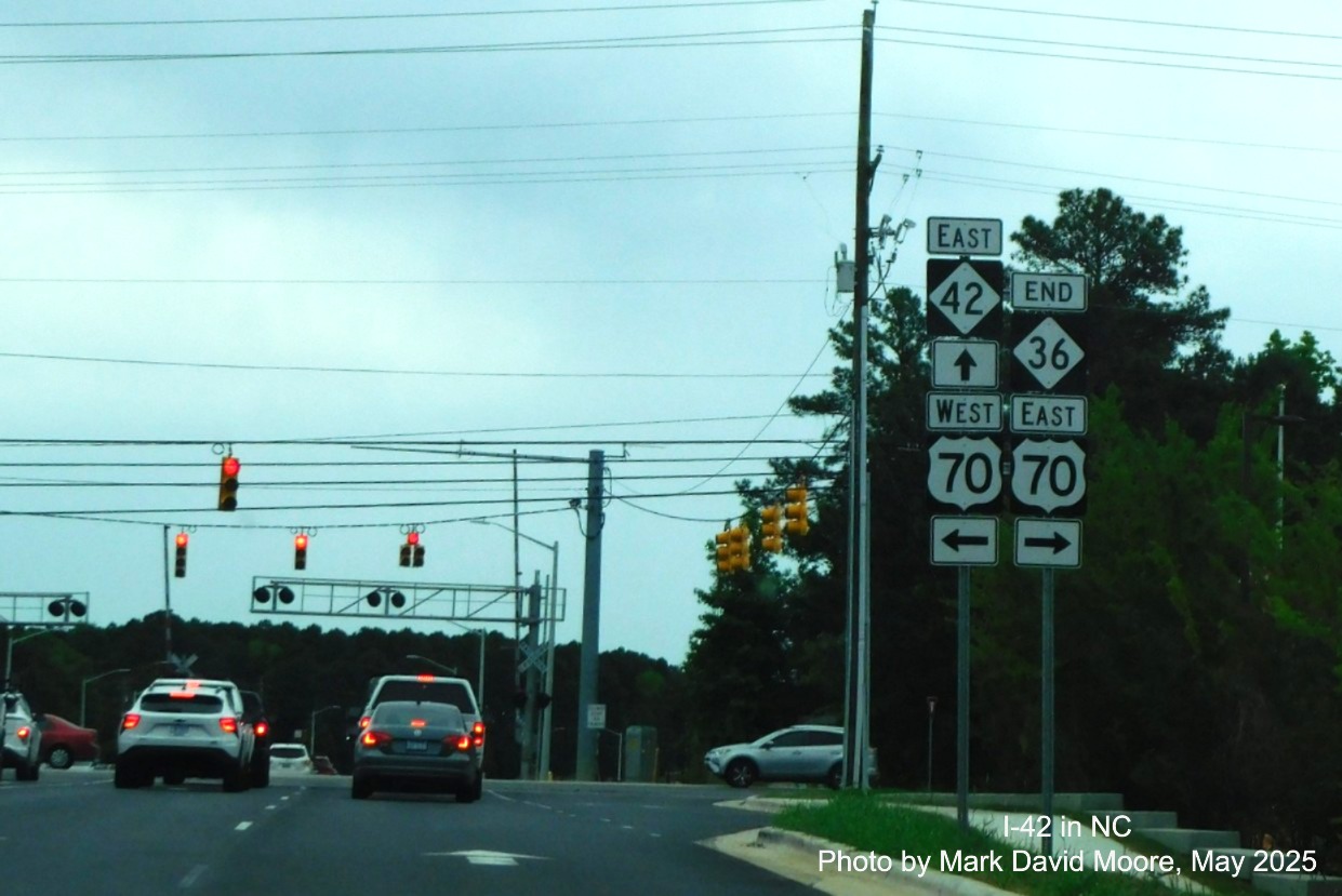 Image of new End NC 36 shield at intersection with US 70 in Clayton, by
Mark David Moore, May 2025