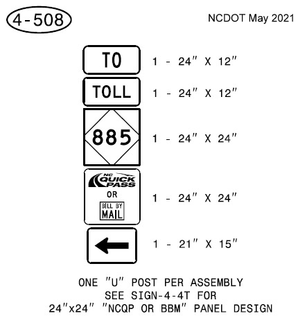 Image of plan for Toll NC 885 trailblazers along Triangle Expressway between I-40 and Toll NC 540, NCDOT, May 2021