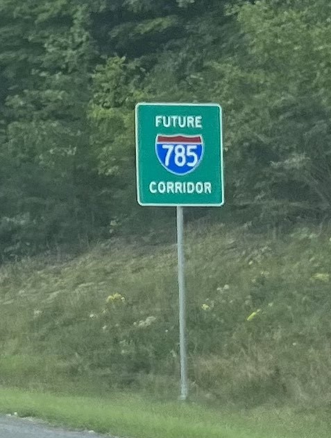 Image of new Future I-795 corridor sign put up along US 29 North beyond Reedy Fork Parkway, by David Gallo, October 2023