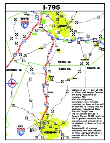 Map of I-795 Route, courtesy of NCDOT